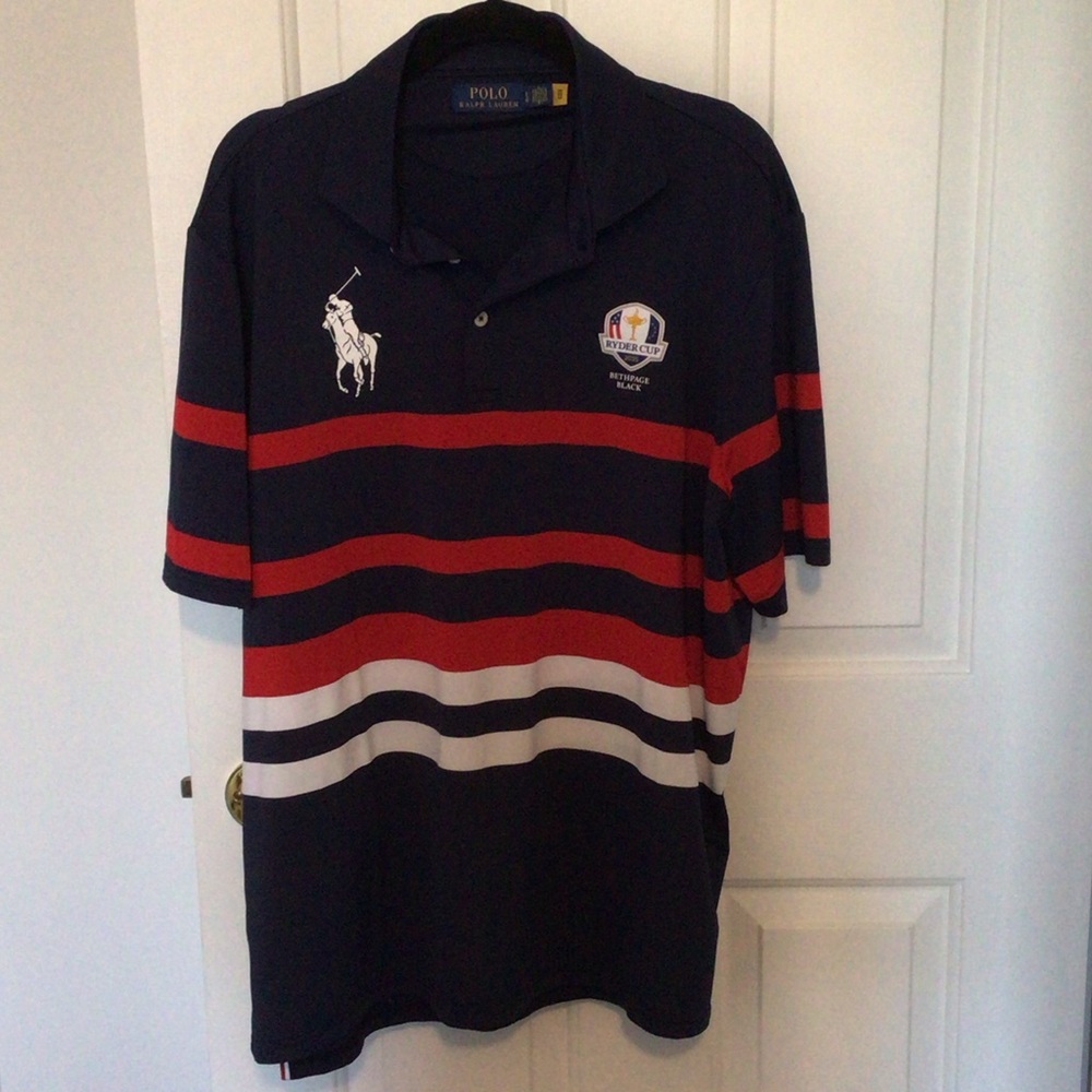 Polo by Ralph Lauren Men's Navy Polo with Red and White Stripes